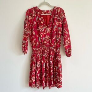 NWT Banjanan Long Sleeve Red Floral Tropical Print Boho Dress Medium